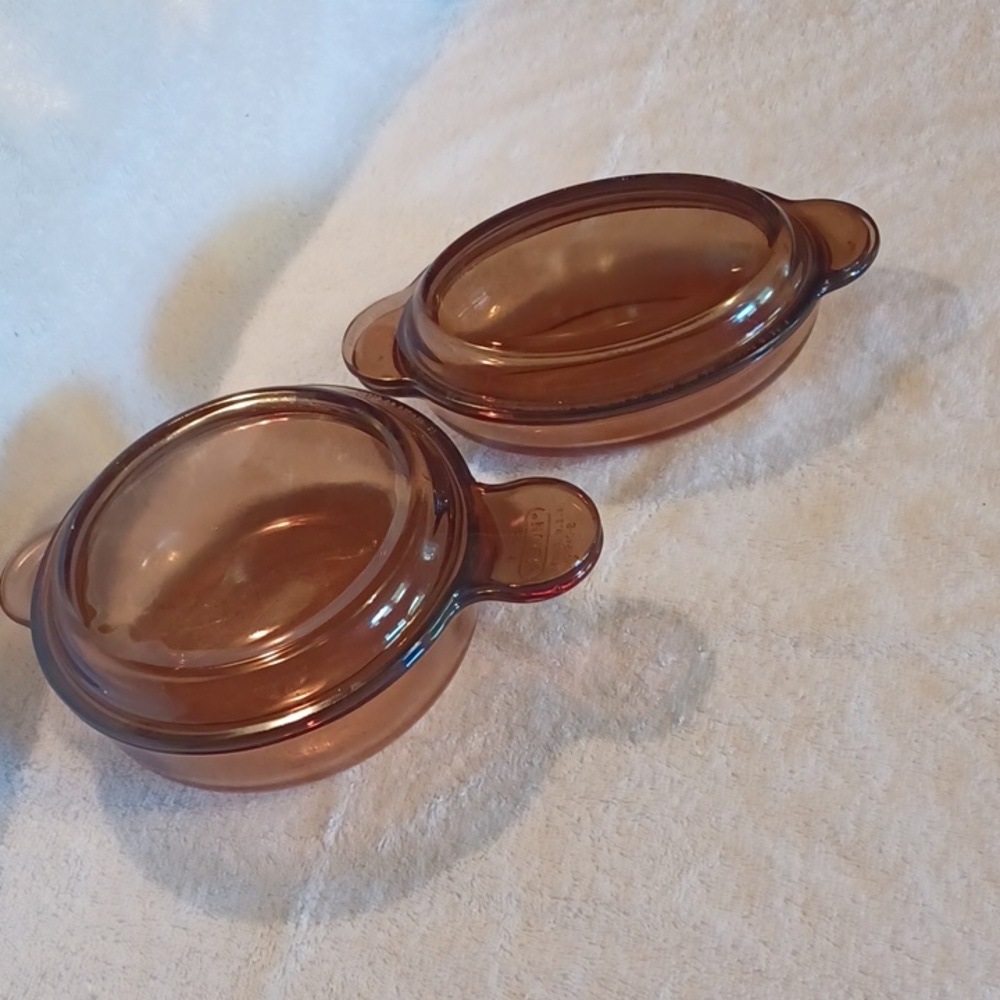 Visionware cookware both hold 16oz. 2 casserole dishes amber Vision ware